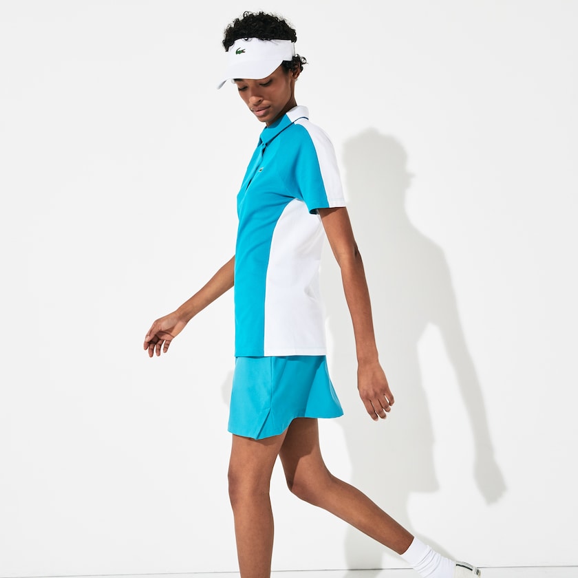 Camisa Polo Turquesa Branco Feminino Lacoste SPORT Two-Tone Stretch Cotton Piqué Golf QV2-85808Y9