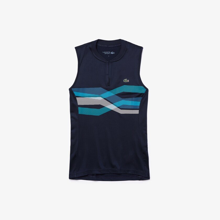 Camisa Polo Azul Marinho Azuis Turquesa Azuis Branco Feminino Lacoste SPORT Ultra Dry Geometric Print Performance FA9-23532O6