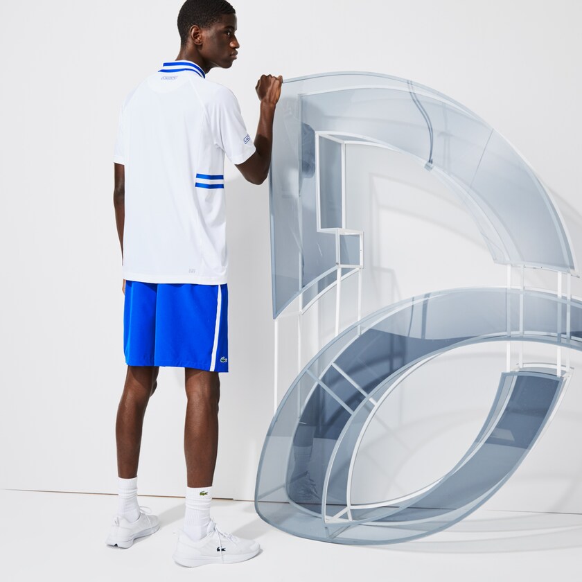 Camisa Polo Branco Azuis Masculino Lacoste SPORT x Novak Djokovic Breathable Ultra-Dry OU1-74047D8