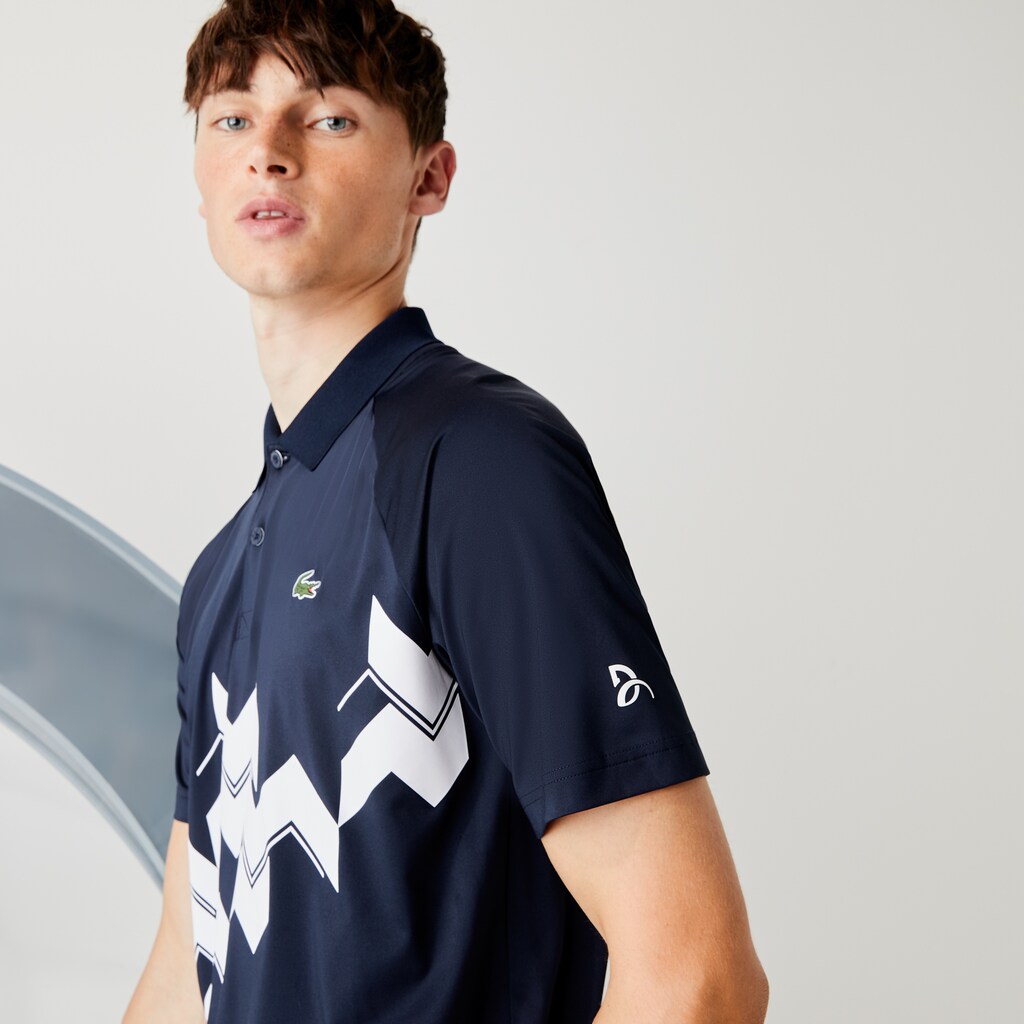 Camisa Polo Azul Marinho Azuis Branco Masculino Lacoste SPORT x Novak Djokovic Breathable Jersey TN9-81118L1