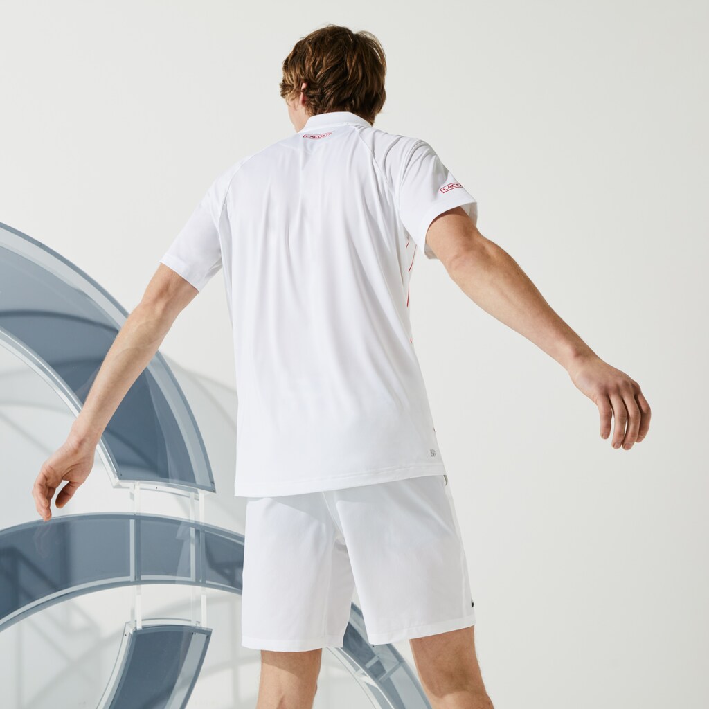 Camisa Polo Branco Vermelhas Masculino Lacoste SPORT x Novak Djokovic Print Stretch Jersey CP2-09140X2
