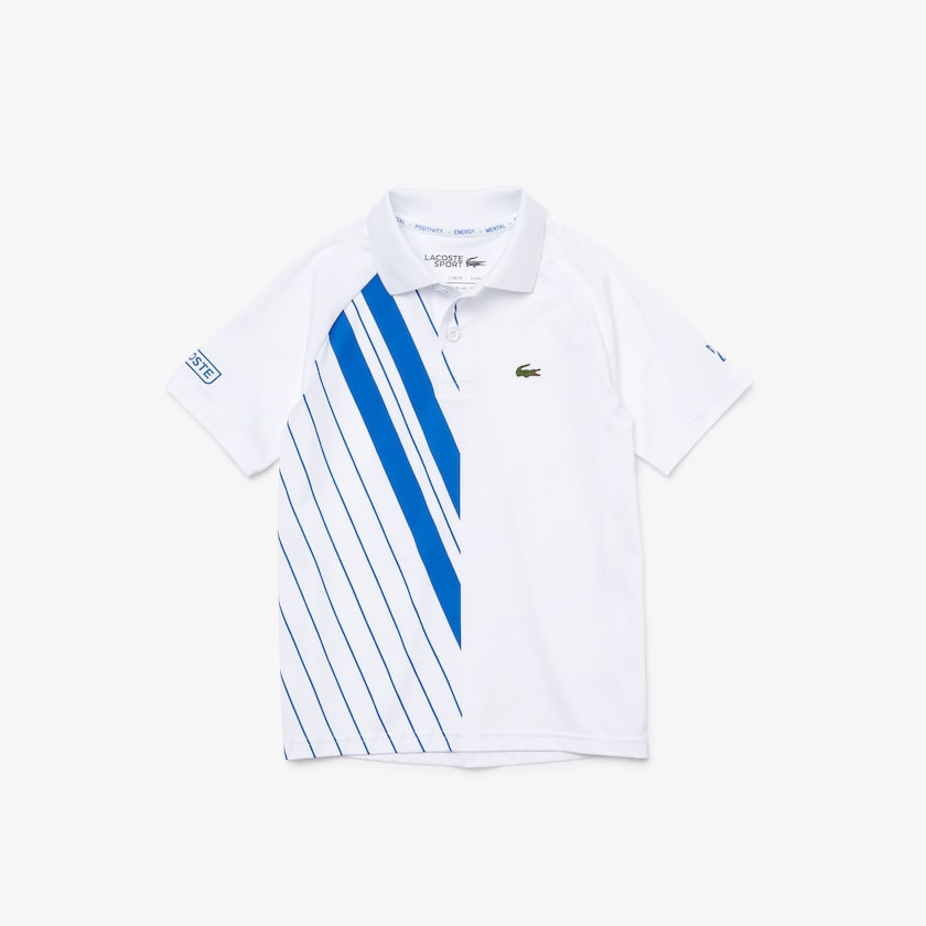 Camisa Polo Branco Azuis Criança Lacoste SPORT x Novak Djokovic Breathable Stretch TG7-99979S6