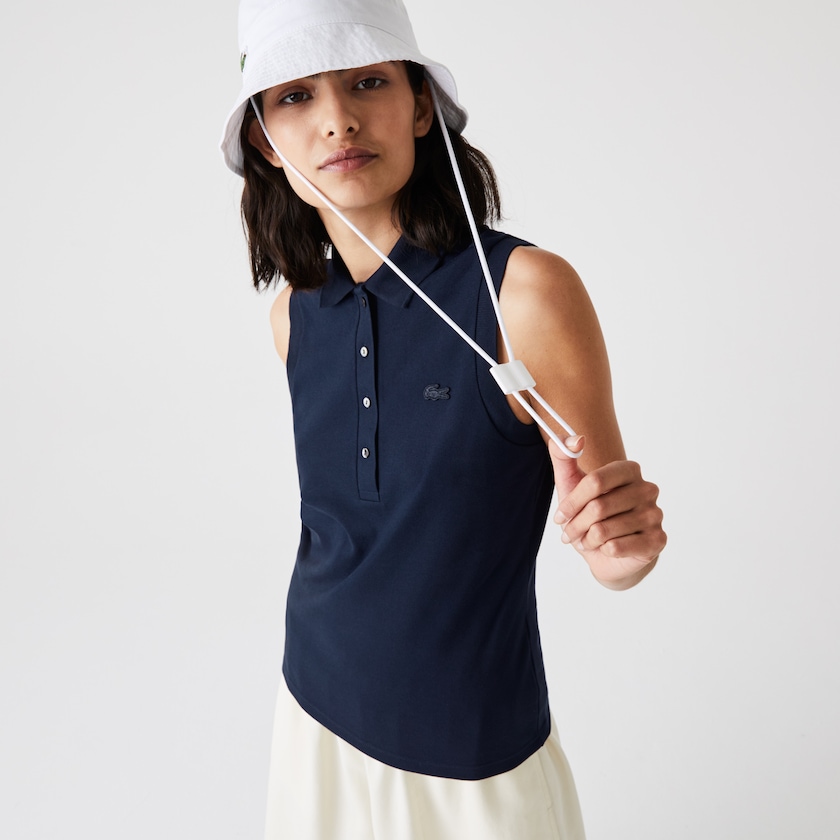 Camisa Polo Azul Marinho Azuis Feminino Lacoste Sleeveless Cotton Piqué GO1-32303F1