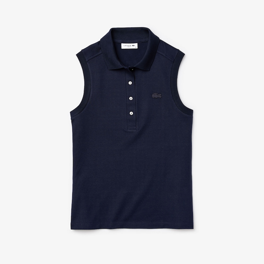 Camisa Polo Azul Marinho Azuis Feminino Lacoste Sleeveless Cotton Piqué GO1-32303F1