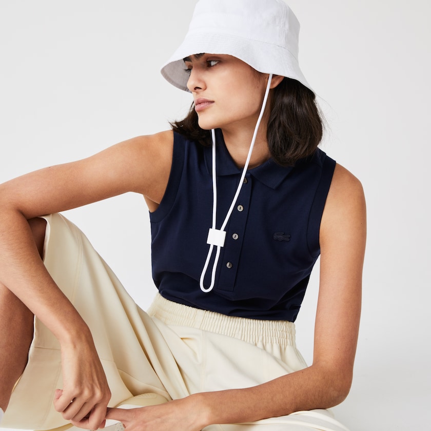 Camisa Polo Azul Marinho Azuis Feminino Lacoste Sleeveless Cotton Piqué GO1-32303F1