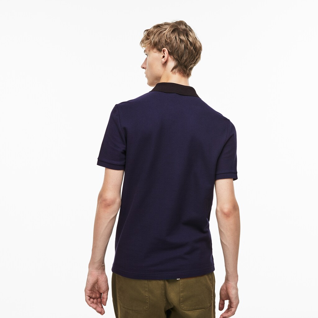 Camisa Polo Azul Marinho Azuis Masculino Lacoste Slim Fit Colourblock Striped Knop Piqué GT5-22072A1