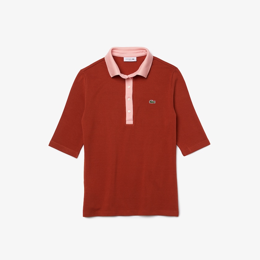 Camisa Polo Marrom Rosa Feminino Lacoste Slim Fit Cotton TD8-99549H0