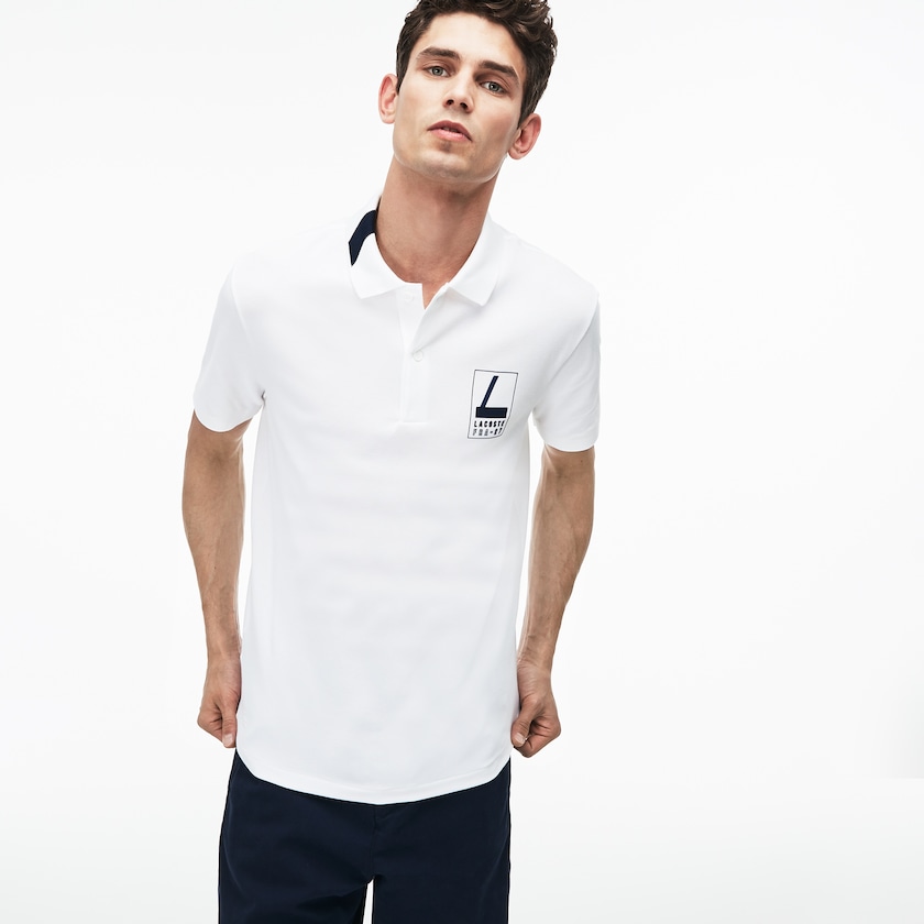 Camisa Polo Branco Azul Marinho Azuis Masculino Lacoste Slim Fit Lettering Stretch Mini Piqué UM0-97839C0