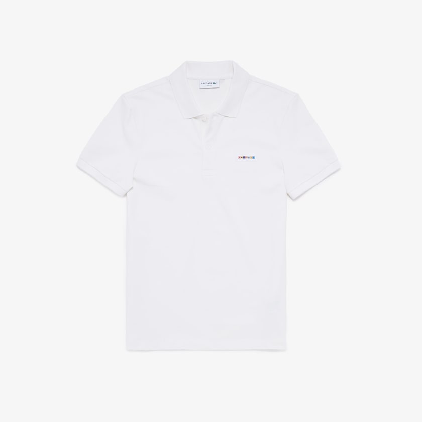 Camisa Polo Branco Masculino Lacoste Slim Fit Multicolor Badge KY0-19611U4