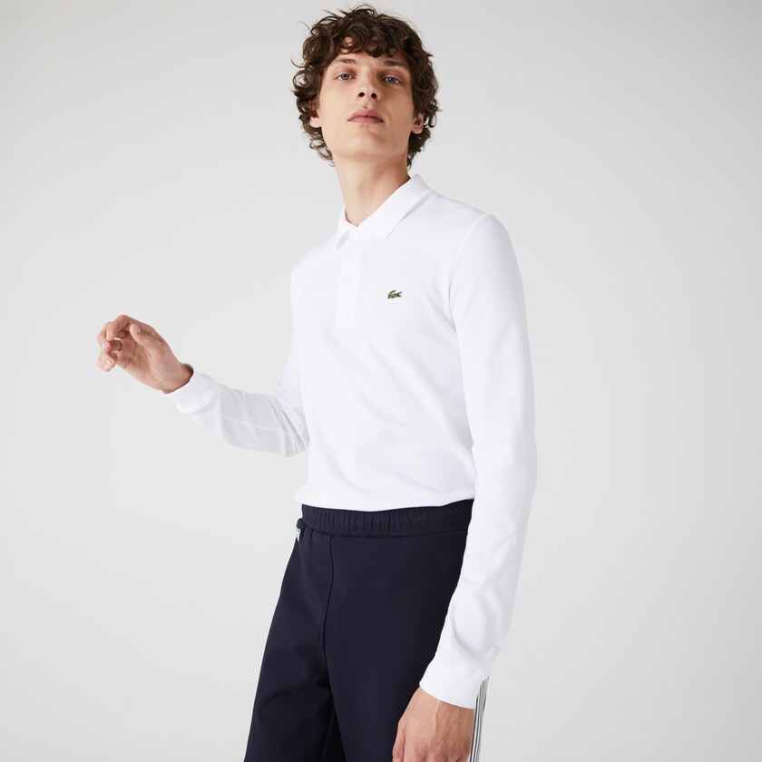 Camisa Polo Branco Masculino Lacoste Slim Fit Petit Piqué QN5-94769P9