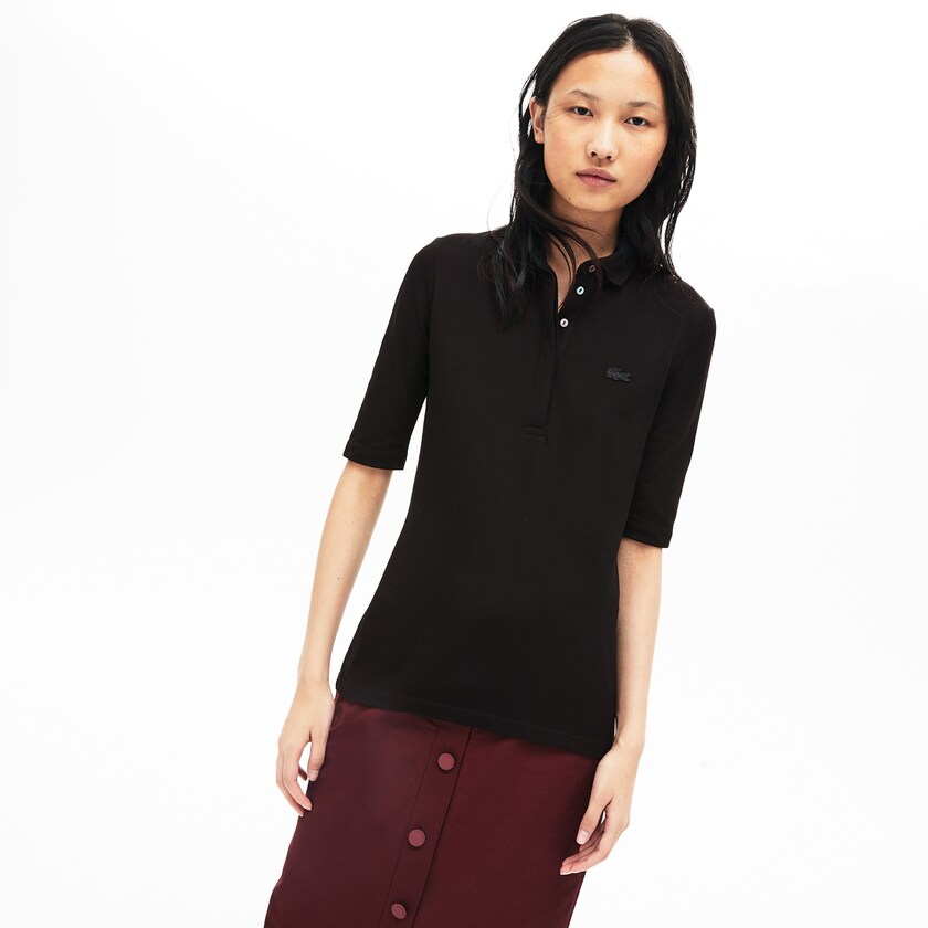 Camisa Polo Pretas Feminino Lacoste Slim Fit Stretch Mini Piqué MG1-65896K9