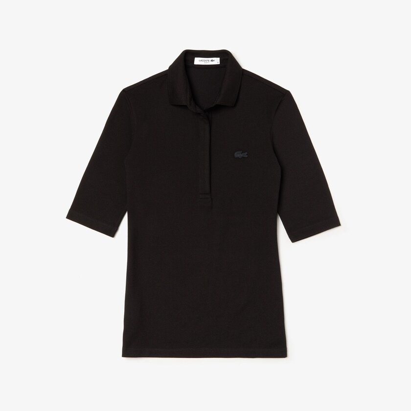 Camisa Polo Pretas Feminino Lacoste Slim Fit Stretch Mini Piqué MG1-65896K9