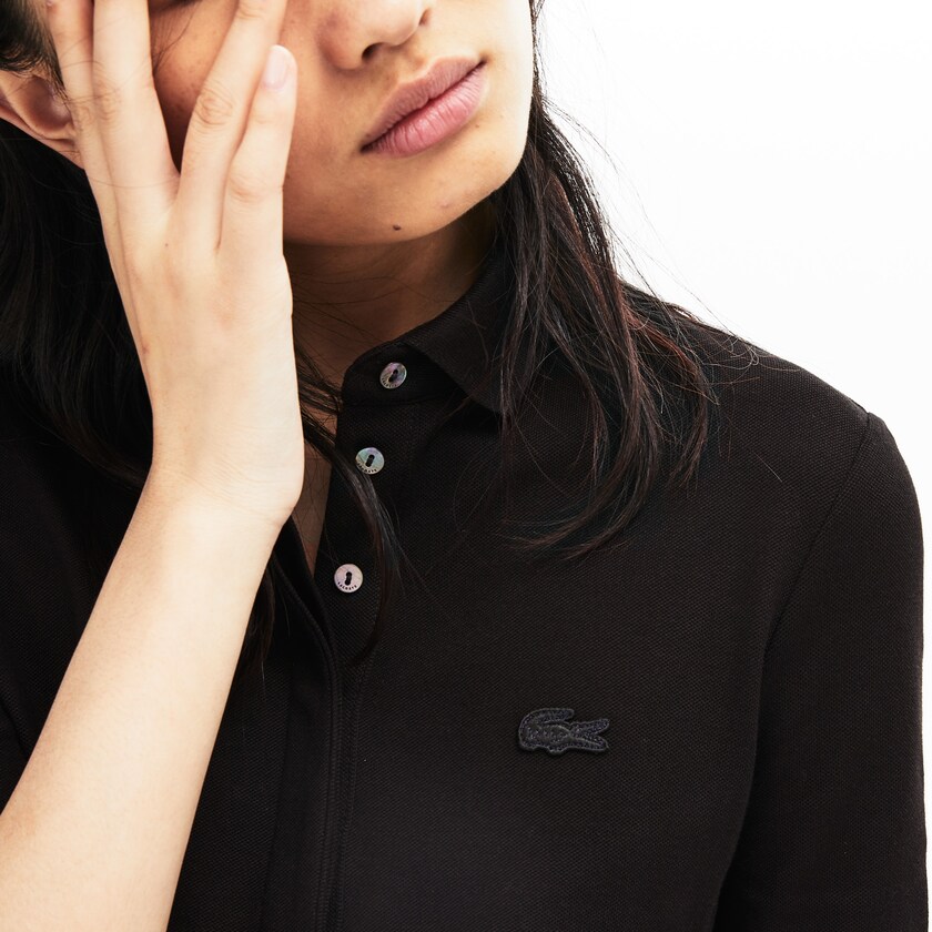 Camisa Polo Pretas Feminino Lacoste Slim Fit Stretch Mini Piqué MG1-65896K9