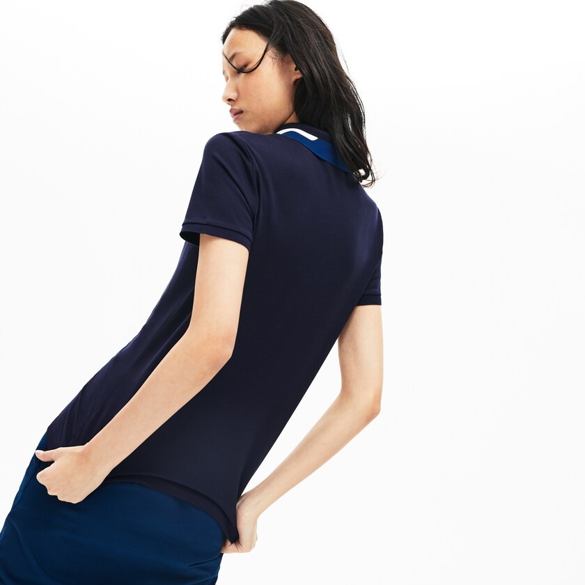 Camisa Polo Azul Marinho Azuis Feminino Lacoste Slim Fit Stretch Piqué FI6-70917B3