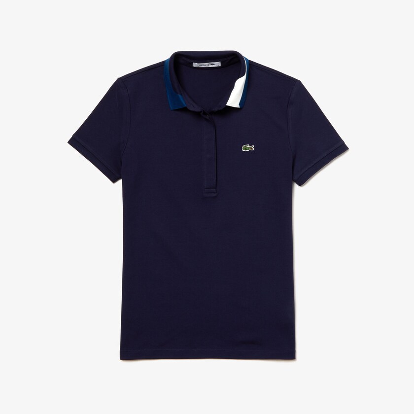 Camisa Polo Azul Marinho Azuis Feminino Lacoste Slim Fit Stretch Piqué FI6-70917B3