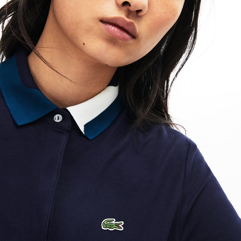 Camisa Polo Azul Marinho Azuis Feminino Lacoste Slim Fit Stretch Piqué FI6-70917B3