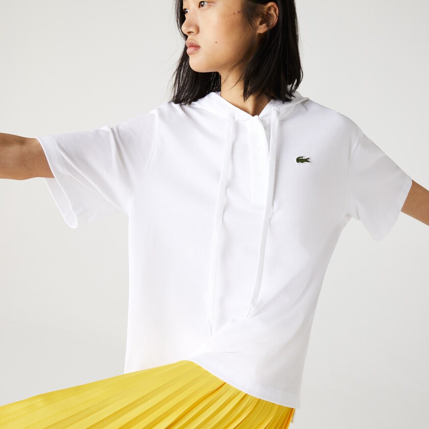 Camisa Polo Branco Feminino Lacoste Solid Cotton Piqué Hooded ET8-10671R0