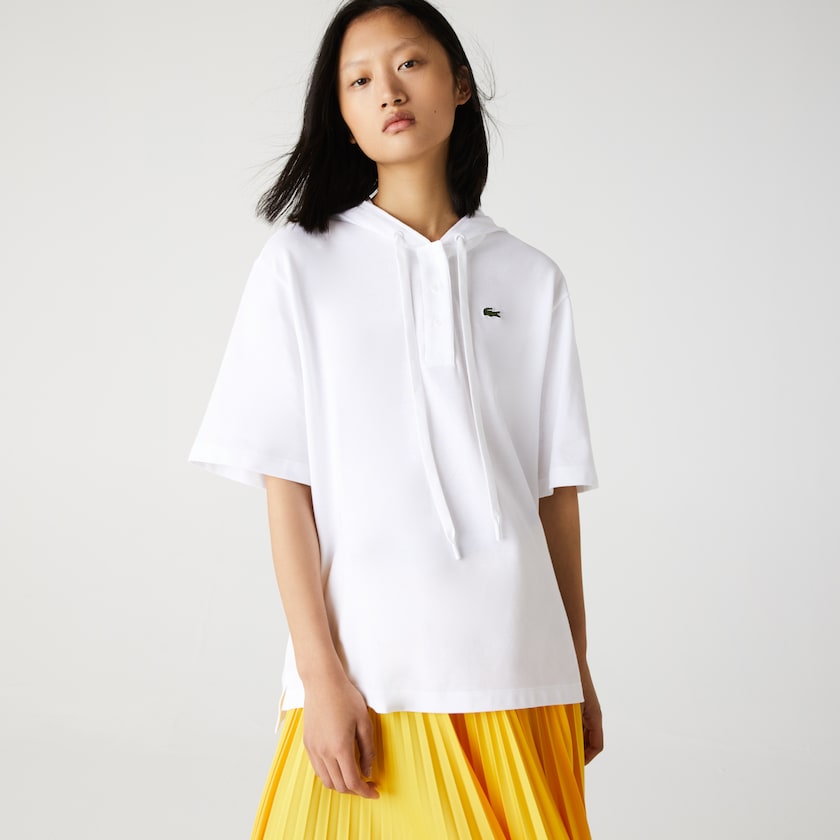 Camisa Polo Branco Feminino Lacoste Solid Cotton Piqué Hooded ET8-10671R0