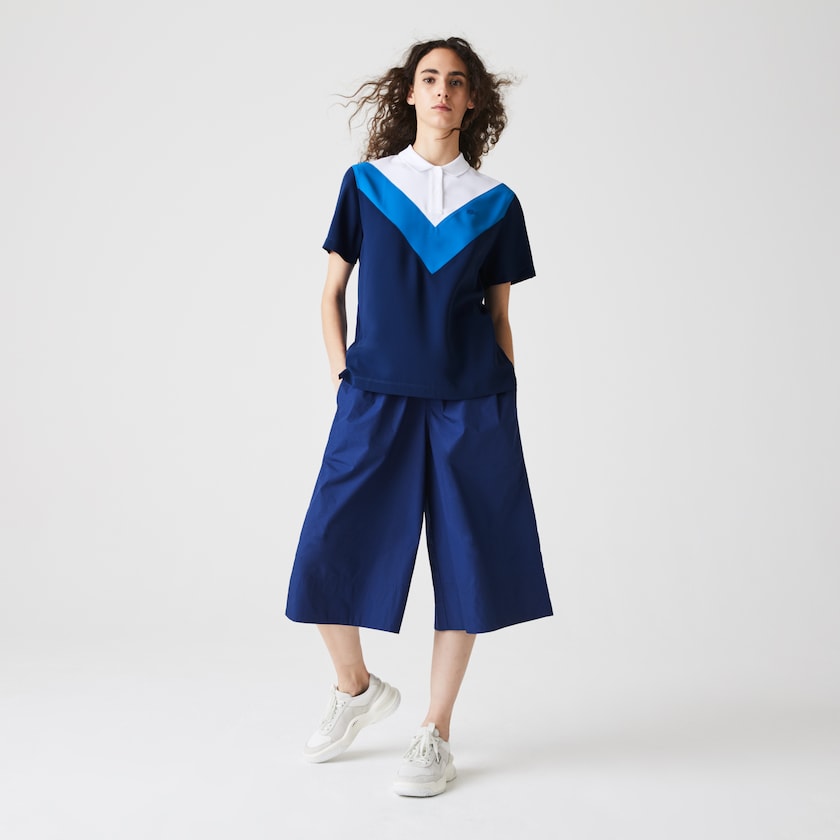 Camisa Polo Azuis Branco Feminino Lacoste Straight fit Colourblock Flowy And Lightweight PT8-66416A6