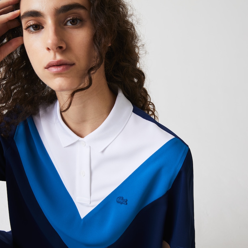 Camisa Polo Azuis Branco Feminino Lacoste Straight fit Colourblock Flowy And Lightweight PT8-66416A6