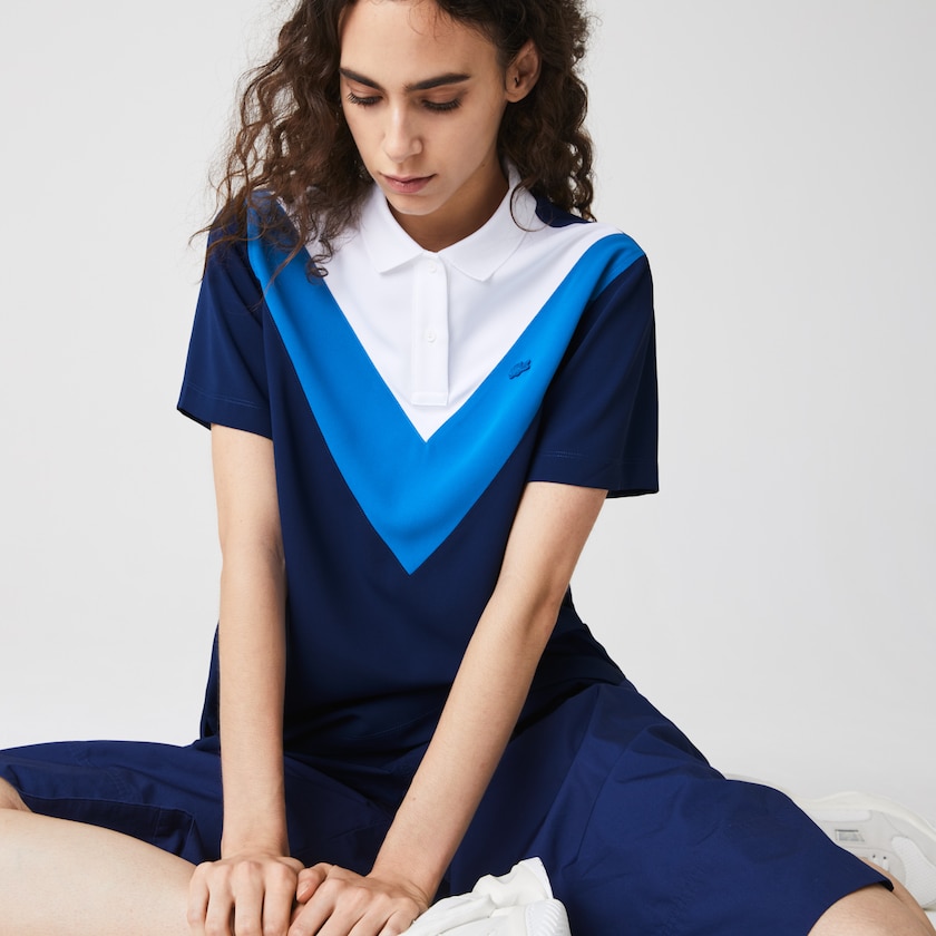 Camisa Polo Azuis Branco Feminino Lacoste Straight fit Colourblock Flowy And Lightweight PT8-66416A6