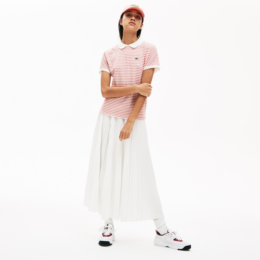 Camisa Polo Vermelhas Branco Feminino Lacoste Striped XT3-29552Q5