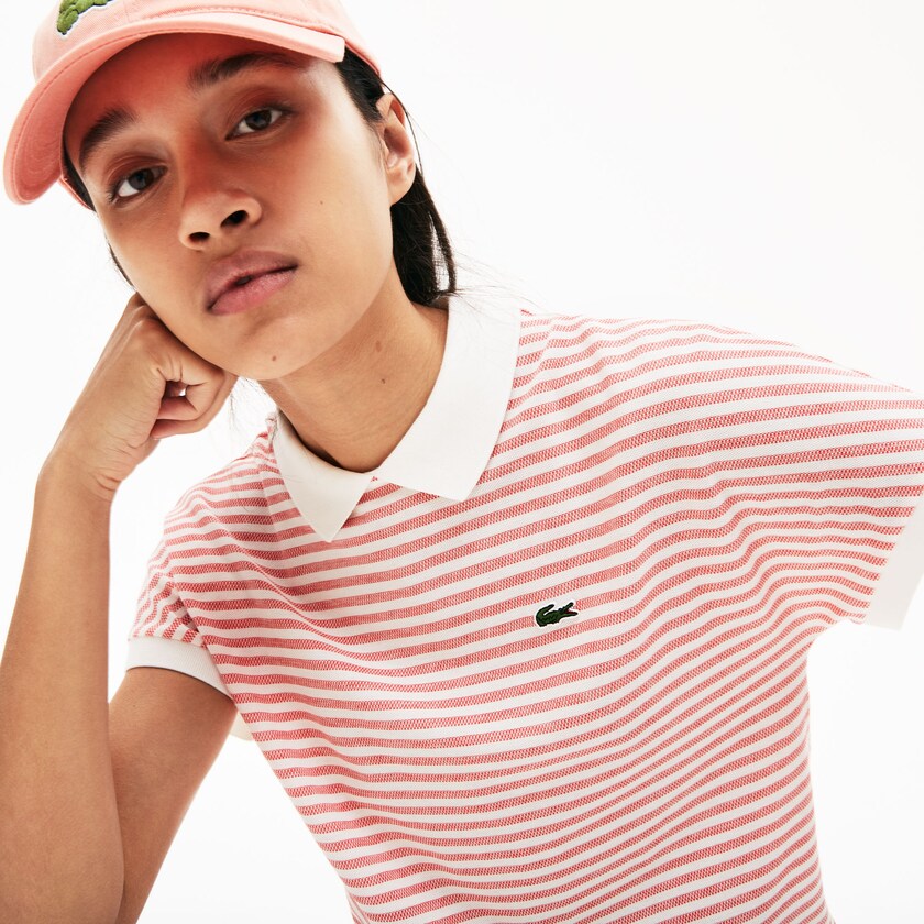 Camisa Polo Vermelhas Branco Feminino Lacoste Striped XT3-29552Q5