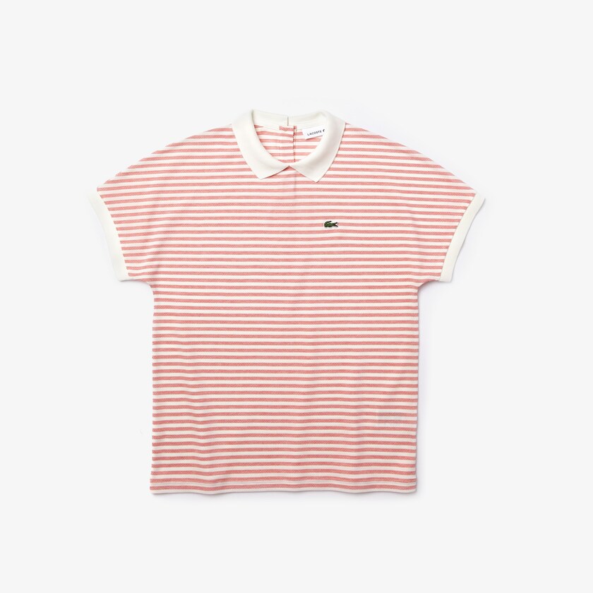 Camisa Polo Vermelhas Branco Feminino Lacoste Striped XT3-29552Q5