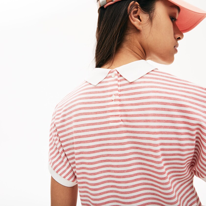 Camisa Polo Vermelhas Branco Feminino Lacoste Striped XT3-29552Q5
