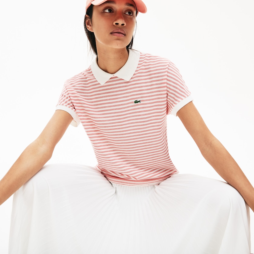 Camisa Polo Vermelhas Branco Feminino Lacoste Striped XT3-29552Q5