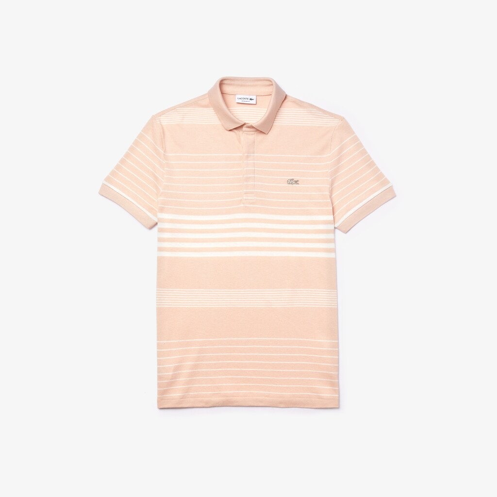 Camisa Polo Luz Rosa Branco Masculino Lacoste Striped Linen And Cotton Regular Fit RC6-28022Y1