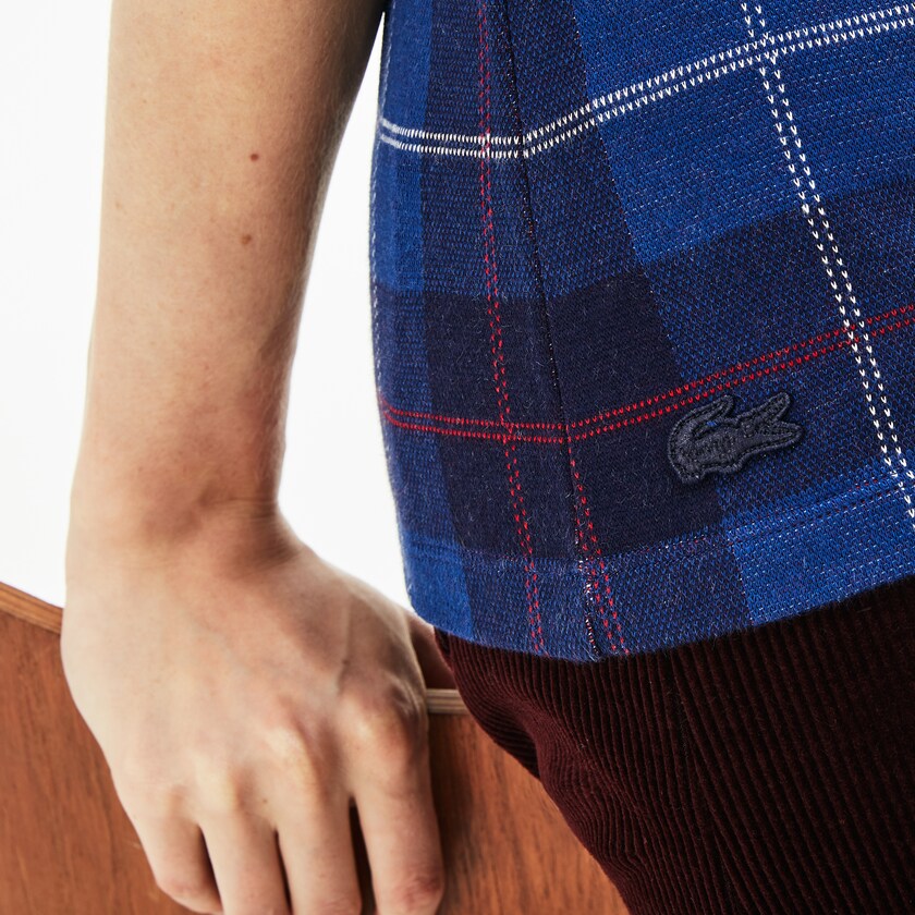 Camisa Polo Azul Marinho Azuis Azuis Feminino Lacoste Tartan Check Cotton Jacquard UF3-47394B9