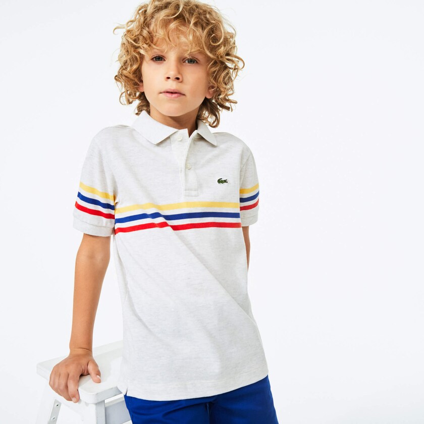 Camisa Polo Cinzentas Vermelhas Azuis Amarelas Criança Lacoste Tricolor Striped Cotton Petit Piqué OD6-81898V3