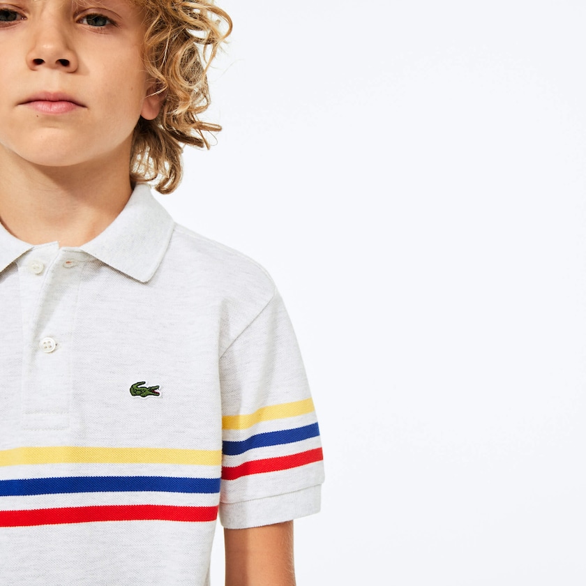 Camisa Polo Cinzentas Vermelhas Azuis Amarelas Criança Lacoste Tricolor Striped Cotton Petit Piqué OD6-81898V3