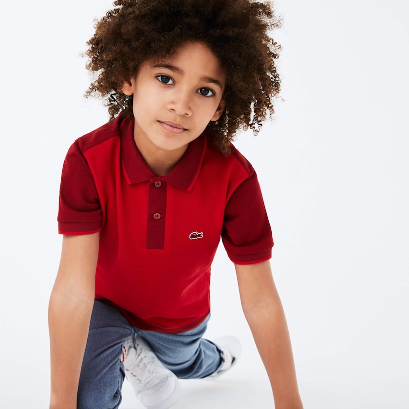 Camisa Polo Vermelhas Vermelhas Escuro Criança Lacoste Two-Tone Cotton Piqué QU1-71827C7