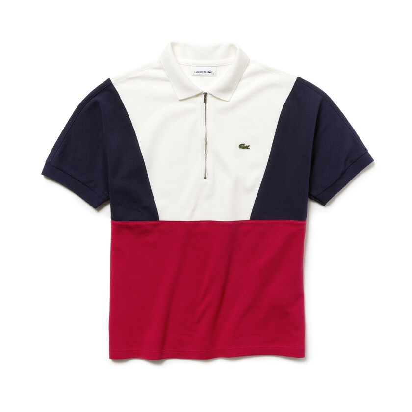 Camisa Polo Branco Azul Marinho Azuis Vermelhas Feminino Lacoste Zip Neck Colorblock Terrycloth Piqué EB9-86908W5