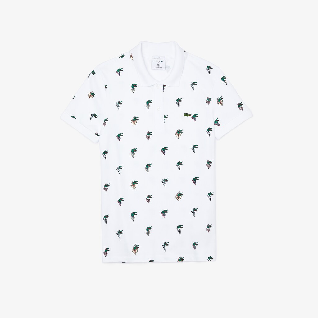Camisa Polo Branco Amarelas Masculino Lacoste x Jean-Michel Tixier Print Regular Fit YD5-00120I9