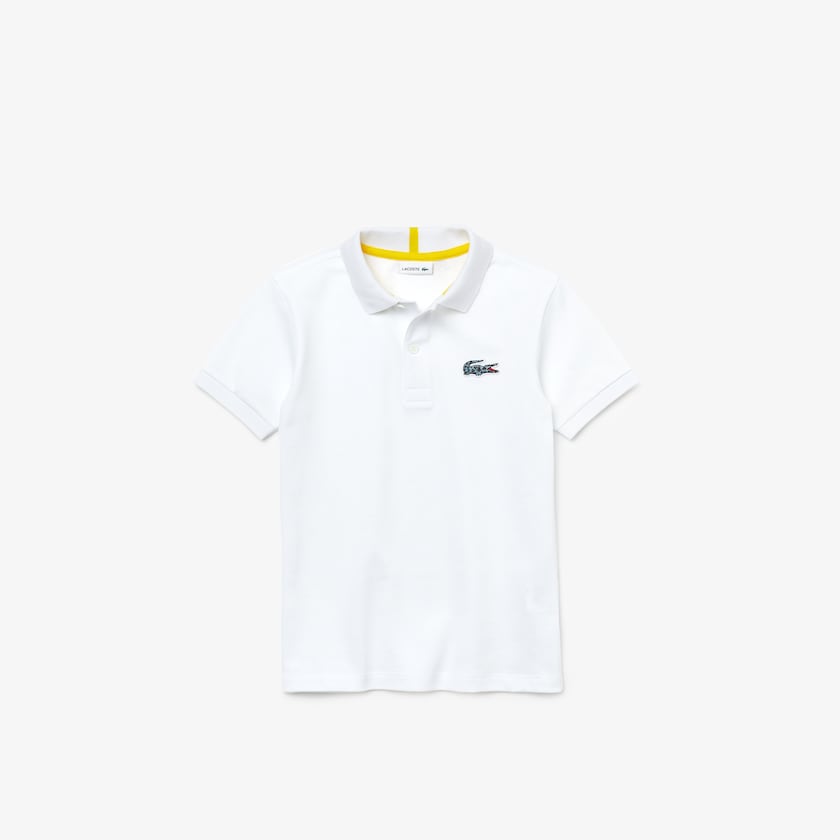 Camisa Polo Branco Criança Lacoste x National Geographic Cotton Piqué UD7-46514I5