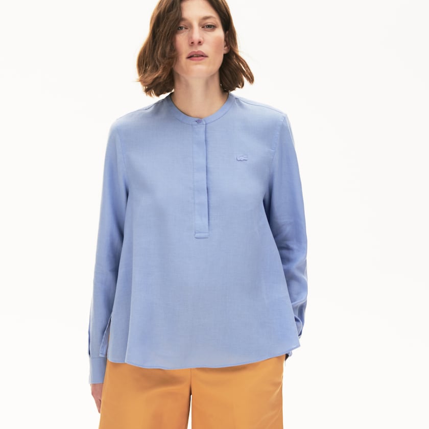Camisas Roxo Feminino Lacoste Buttoned Mao Collar Linen Blouse MF9-61316H3