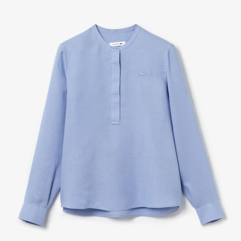 Camisas Roxo Feminino Lacoste Buttoned Mao Collar Linen Blouse MF9-61316H3