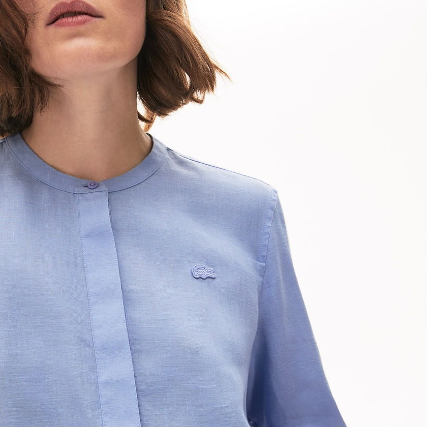 Camisas Roxo Feminino Lacoste Buttoned Mao Collar Linen Blouse MF9-61316H3