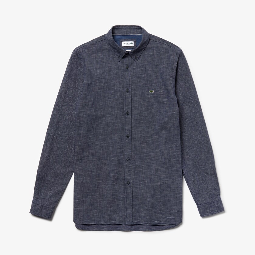 Camisas Azul Marinho Azuis Masculino Lacoste Checkered Cotton YU2-31153U1