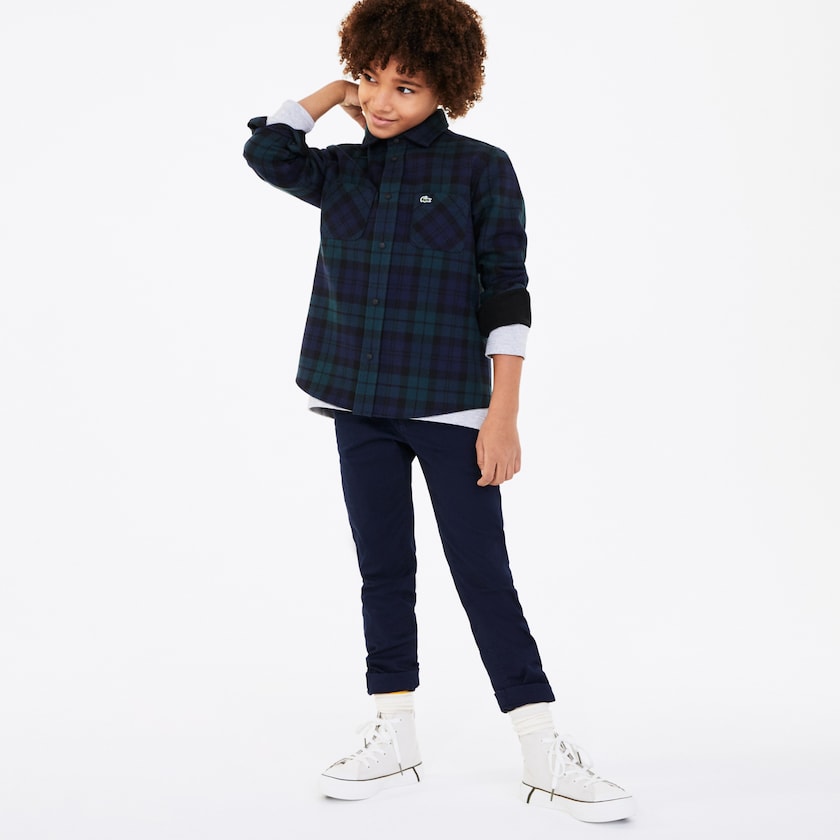 Camisas Azul Marinho Azuis Verdes Criança Lacoste Classic Fit Checked Cotton Flannel RJ1-32353L1