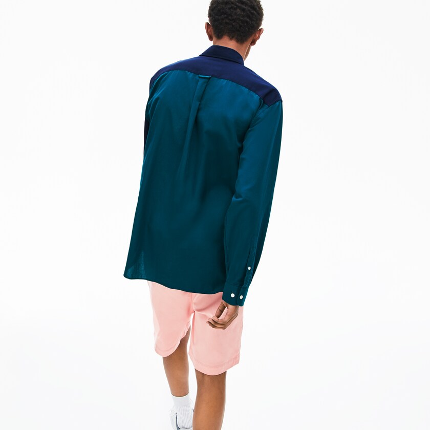 Camisas Azul Marinho Azuis Verdes Branco Masculino Lacoste Color-Block Cotton WJ1-08770H3