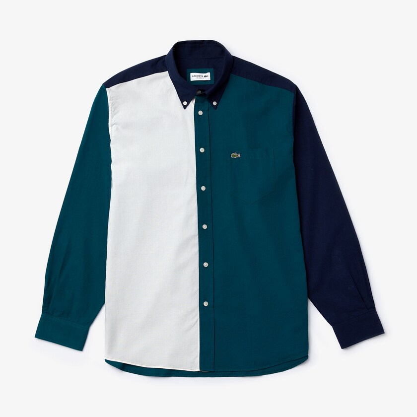 Camisas Azul Marinho Azuis Verdes Branco Masculino Lacoste Color-Block Cotton WJ1-08770H3