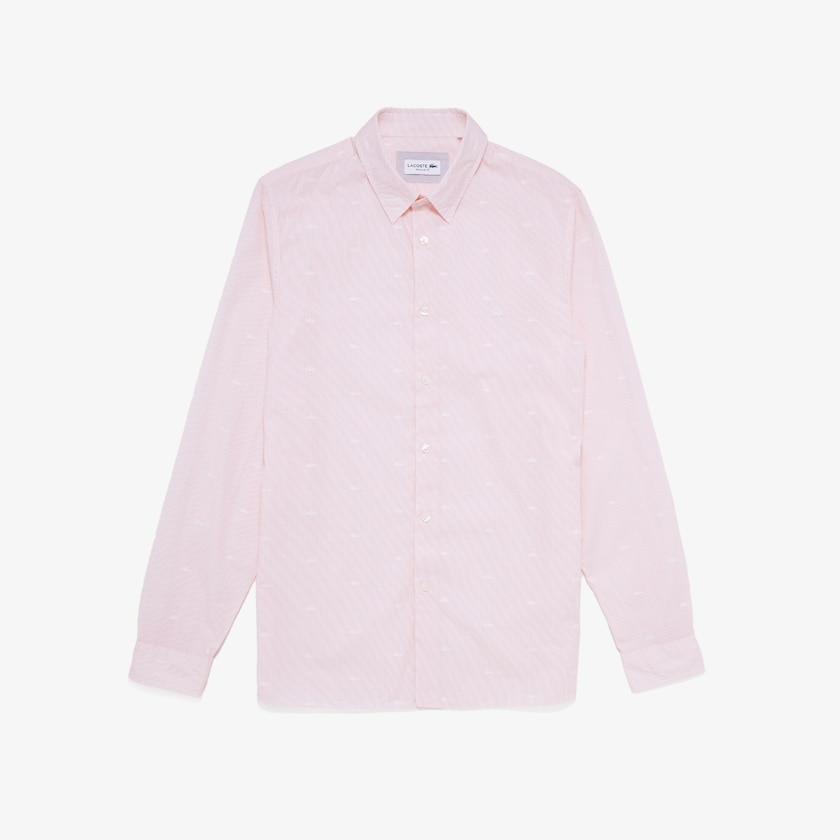 Camisas Rosa Branco Masculino Lacoste Crocodile Print Poplin AQ1-95149V3