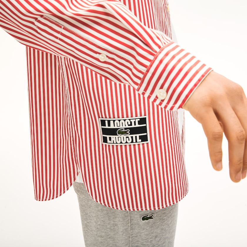 Camisas Branco Vermelhas Masculino Lacoste LIVE Boxy-Fit Striped Cotton BG8-57725V7