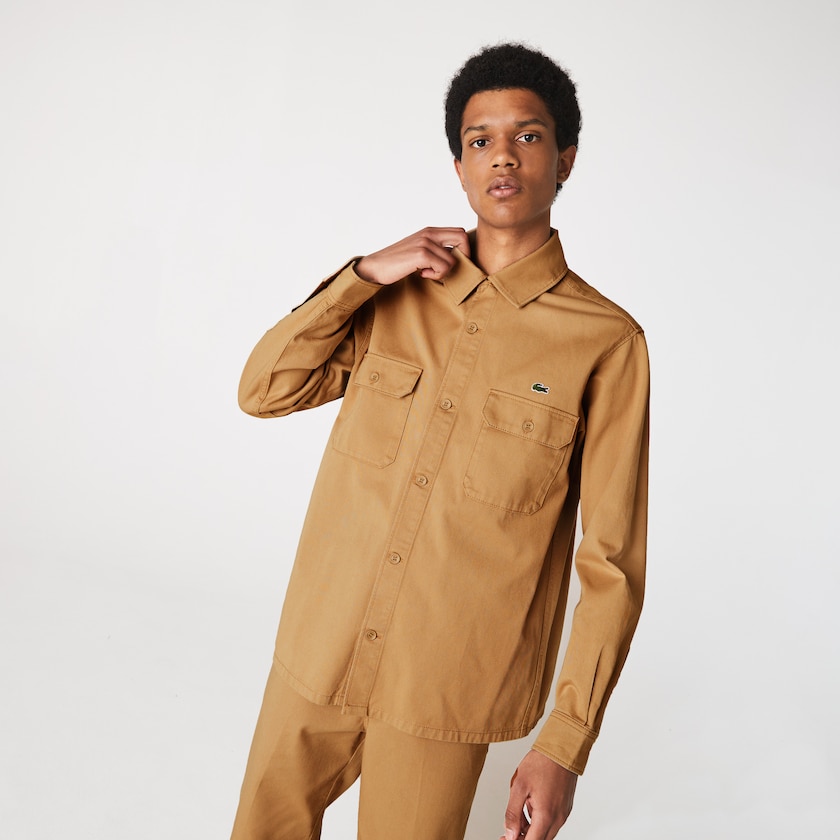Camisas Bege Masculino Lacoste LIVE Boxy Fit Cotton Canvas HZ0-15001N1