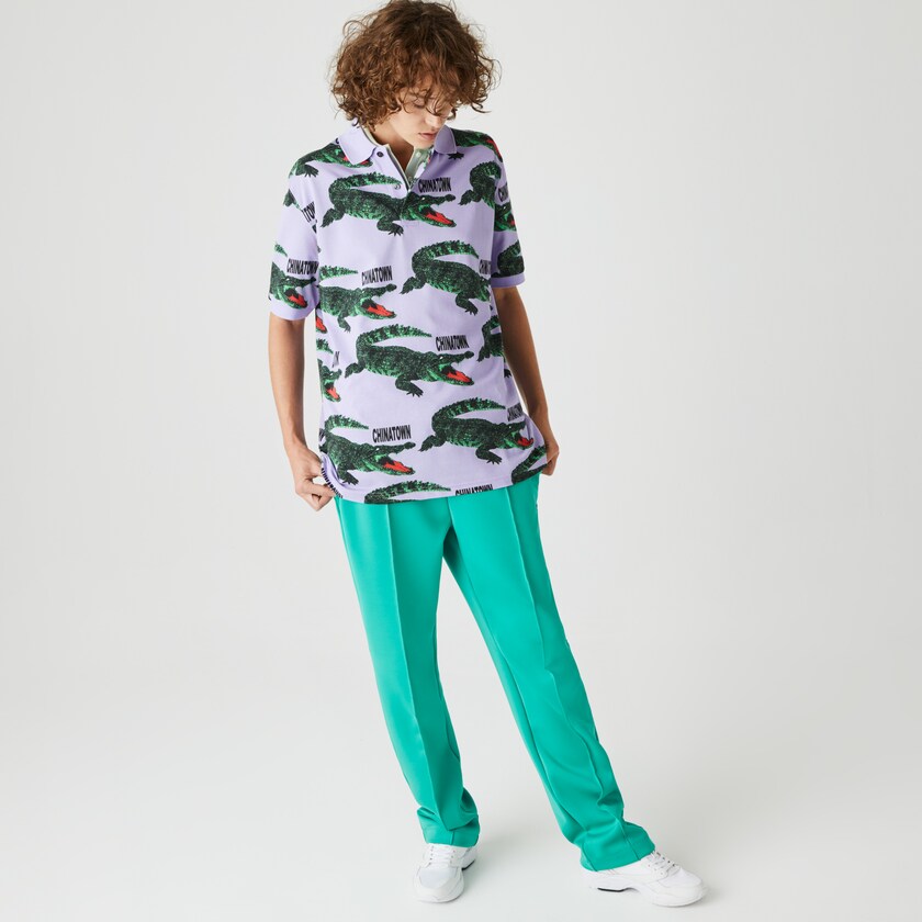 Camisas Roxo Branco Masculino Lacoste LIVE Chinatown Market Collaboration Loose Fit Polo MM4-35703S4