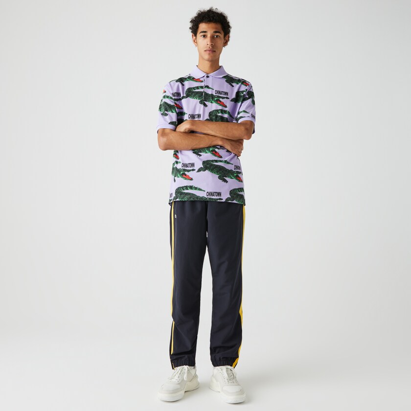 Camisas Roxo Branco Masculino Lacoste LIVE Chinatown Market Collaboration Loose Fit Polo MM4-35703S4